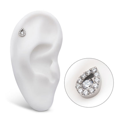 Invictus Titanium Internally Threaded Round CZ Center Hollow Teardrop Shape Top