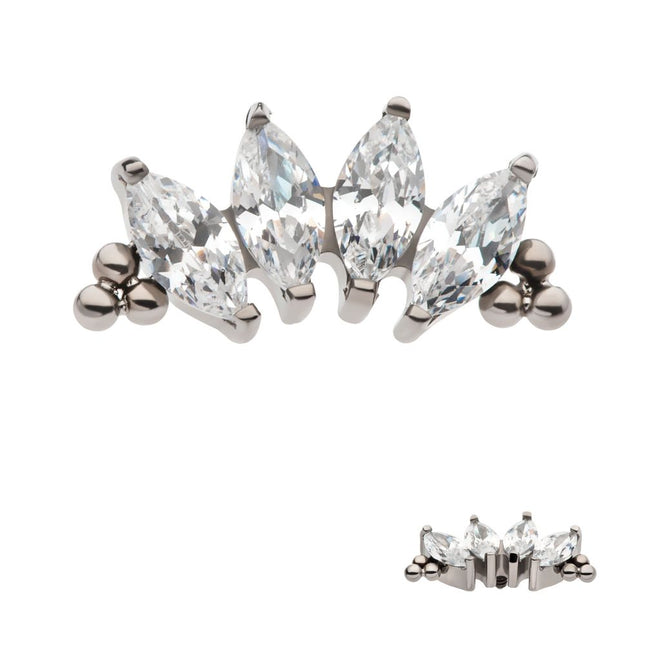 Invictus Titanium Internally Threaded with Tri Beads & Prong Set Marquise CZ 4-Cluster Top