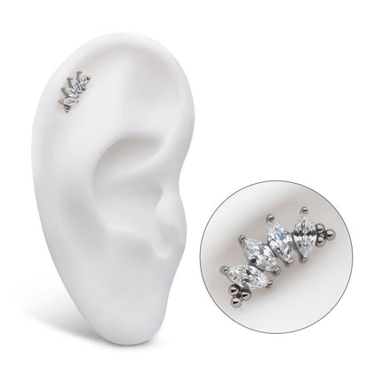 Invictus Titanium Internally Threaded with Tri Beads & Prong Set Marquise CZ 4-Cluster Top
