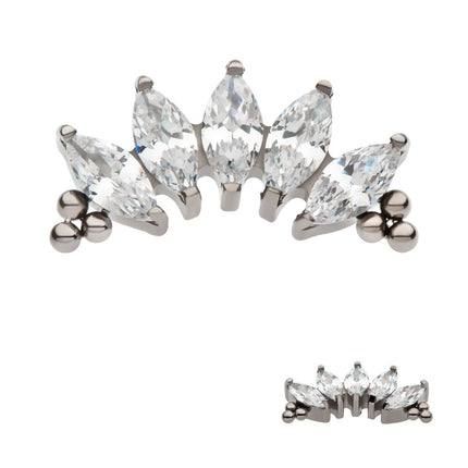 Invictus Titanium Internally Threaded with Tri Beads & Prong Set Marquise CZ 5-Cluster Top