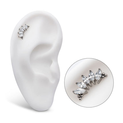 Invictus Titanium Internally Threaded with Tri Beads & Prong Set Marquise CZ 5-Cluster Top