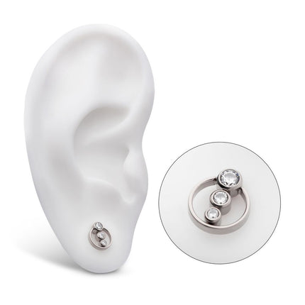 Invictus Titanium Internally Threaded with Bezel Set 3-Cluster CZ & Cut Out Circle Top