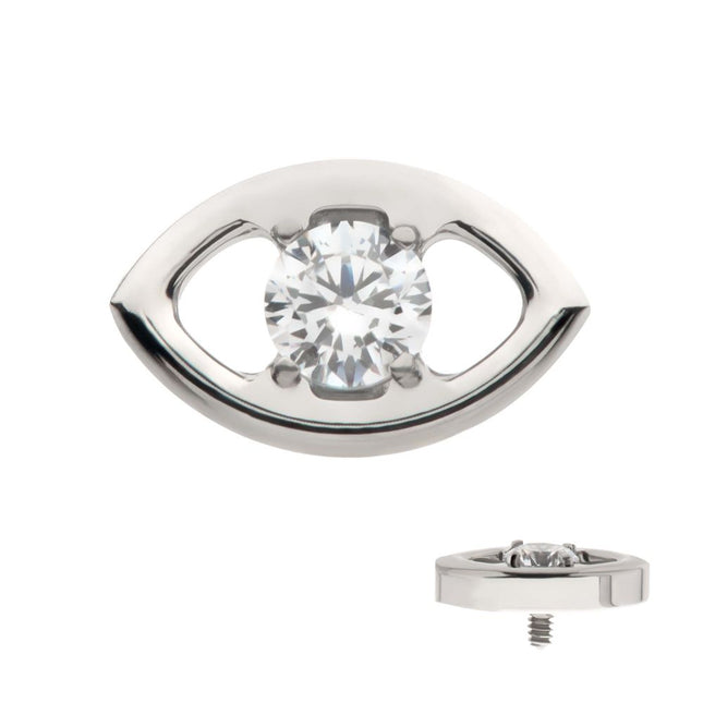 Invictus Titanium Internally Threaded Cut Out Evil Eye Top with 4 Prong Clear CZ