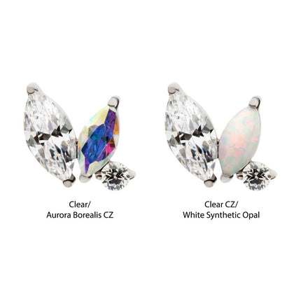 Invictus Titanium Internally Threaded Prong Set Marquise & Round CZ/Opal Staggered 3 Cluster Top