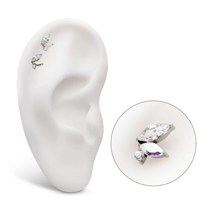 Invictus Titanium Internally Threaded Prong Set Marquise & Round CZ/Opal Staggered 3 Cluster Top