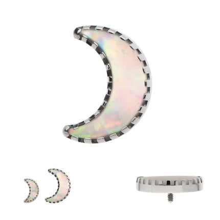Invictus Titanium Internally Threaded Crescent Moon Top with Prong Set White Opal