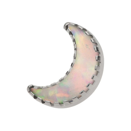 Invictus Titanium Internally Threaded Crescent Moon Top with Prong Set White Opal