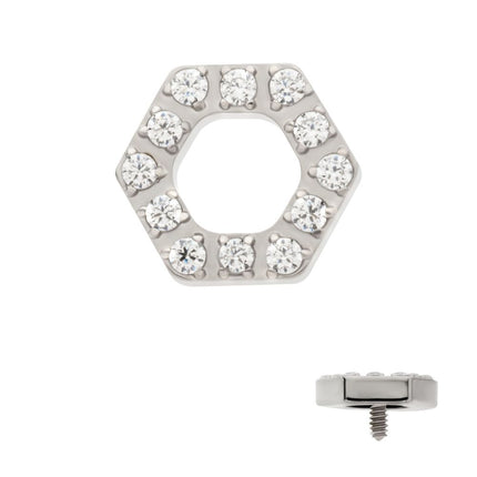 Invictus Titanium Internally Threaded Pave Set Round CZ Gem Hexagon Top