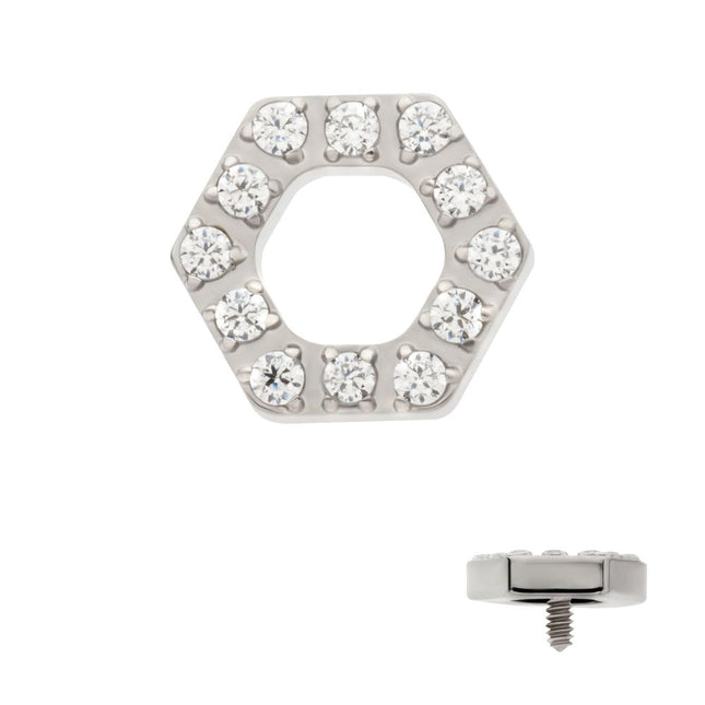 Invictus Titanium Internally Threaded Pave Set Round CZ Gem Hexagon Top