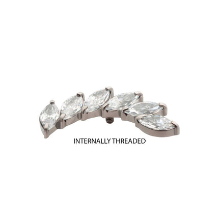 Invictus Titanium Internally Threaded Prong Set Marquise CZ Staggered 6-Cluster Top