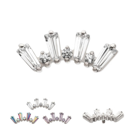 Invictus Titanium Internally Threaded Prong Set Baguette & Round CZ 7-Cluster Top