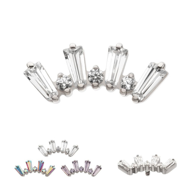 Invictus Titanium Internally Threaded Prong Set Baguette & Round CZ 7-Cluster Top