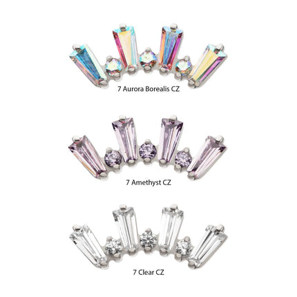 Invictus Titanium Internally Threaded Prong Set Baguette & Round CZ 7-Cluster Top