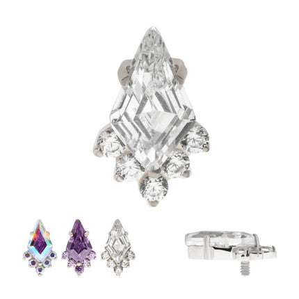 Invictus Titanium Internally Threaded Prong Set Kite Shape CZ Top with 5-Cluster Round CZ