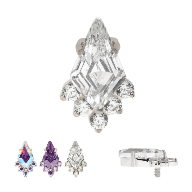 Invictus Titanium Internally Threaded Prong Set Kite Shape CZ Top with 5-Cluster Round CZ