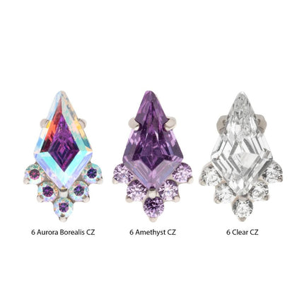 Invictus Titanium Internally Threaded Prong Set Kite Shape CZ Top with 5-Cluster Round CZ