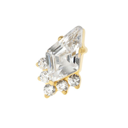 Invictus 24Kt Gold PVD Titanium Internally Threaded Prong Set Kite Shape CZ Top with 5-Cluster Round CZ