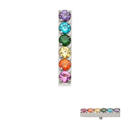 Invictus Titanium Internally Threaded Prong Set Rainbow CZ 6-Cluster Bar Top