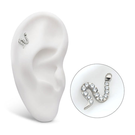 Invictus Titanium Internally Threaded Pave Set 13 Clear CZ Snake Top