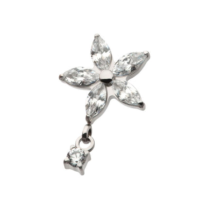 Invictus Titanium Internally Threaded 5 Marquise CZ Flower Shape Top with Dangle Prong Set Round CZ
