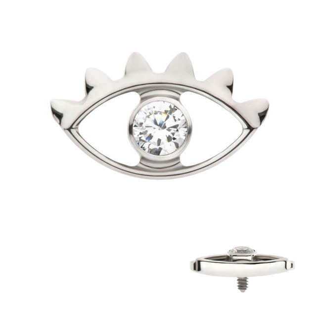 Invictus Titanium Internally Threaded with 2mm Bezel Set Round CZ Gem Evil Eye Top