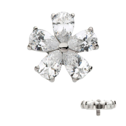 Invictus Titanium Internally Threaded Prong Set CZ Gem 5-Petal Flower Top