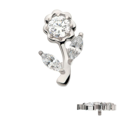 Invictus Titanium Internally Threaded Prong Set Round & Marquise CZ Gem Rose Flower Top