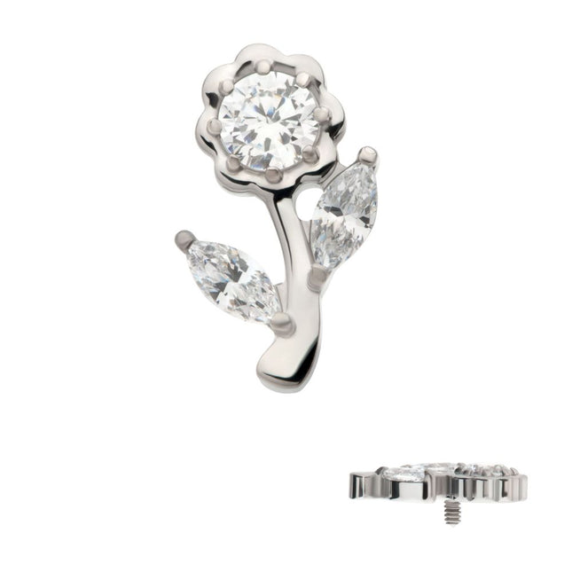 Invictus Titanium Internally Threaded Prong Set Round & Marquise CZ Gem Rose Flower Top