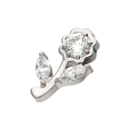 Invictus Titanium Internally Threaded Prong Set Round & Marquise CZ Gem Rose Flower Top