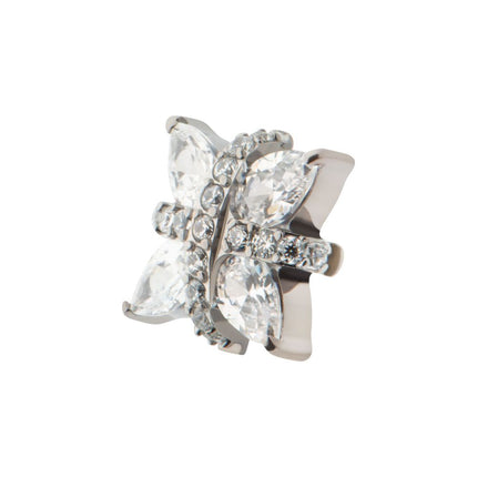 Invictus Titanium Internally Threaded Paved CZ Cross with Pronged Marquise CZ Flower Top