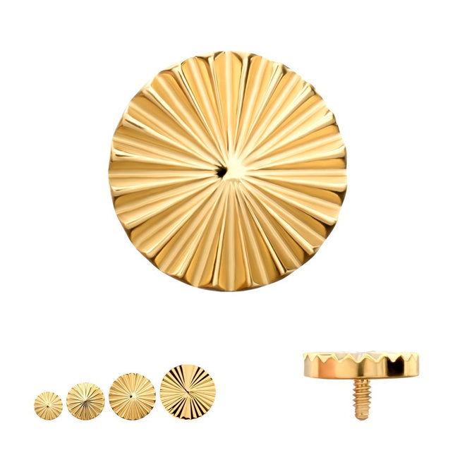 Invictus 24kt Gold PVD Titanium Internally Threaded Radiant Corrugated Round Top