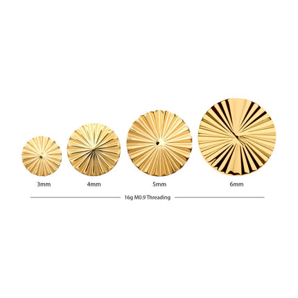 Invictus 24kt Gold PVD Titanium Internally Threaded Radiant Corrugated Round Top