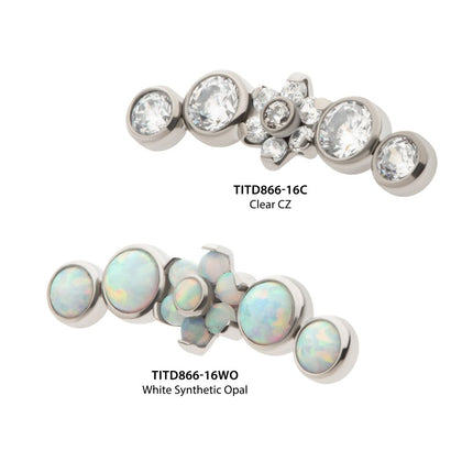 Invictus Titanium Internally Threaded Prong Set Flower with Bezel Set Round CZ/Opal Cluster Top