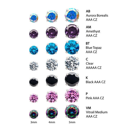 Invictus 14g Low Profile Titanium Internally Threaded with Prong Set Round 3A/5A CZ Top