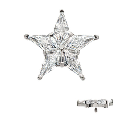 Invictus Titanium Internally Threaded Star Top with 5 Prong Set Kite Shape Clear CZ