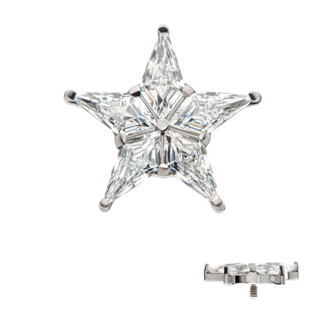 Invictus Titanium Internally Threaded Star Top with 5 Prong Set Kite Shape Clear CZ
