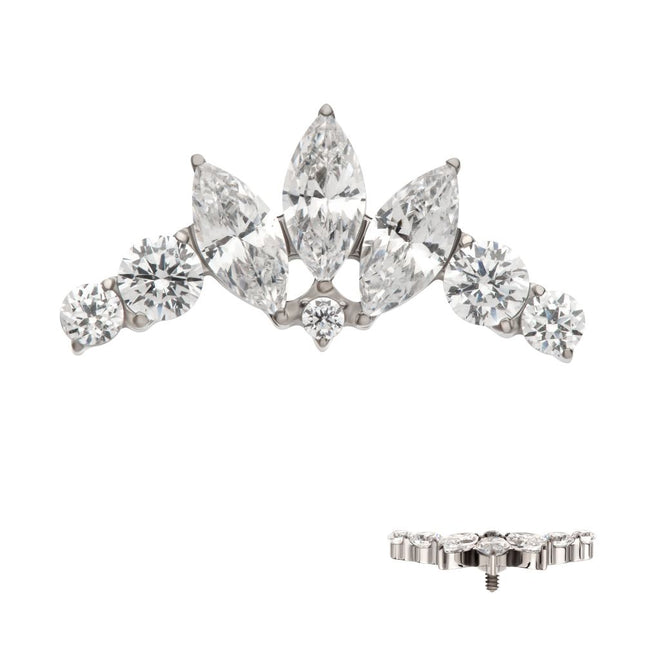 Invictus Titanium Internally Threaded Crown Shape Top with Clustered Prong Set Round & Marquise CZ
