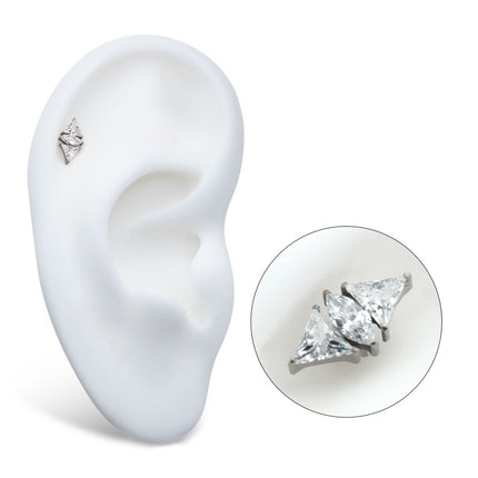 Invictus Titanium Internally Threaded 3 Cluster Top with Prong Set Marquise & Triangle CZ