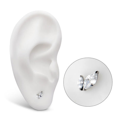Invictus Titanium Internally Threaded Prong Set Marquise CZ 2-Cluster Top