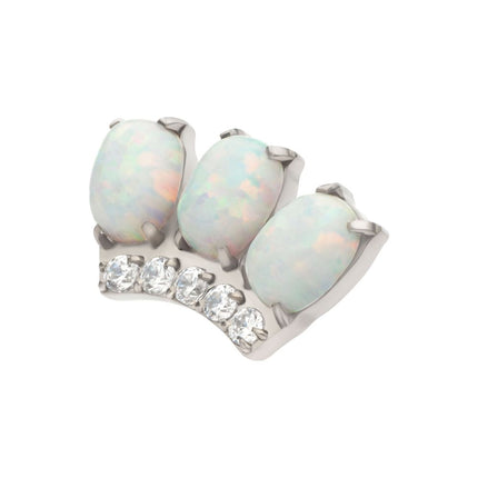 Invictus Titanium Internally Threaded 4-Prong 3 Oval White Opal with 5 Round Clear CZ Cluster Top