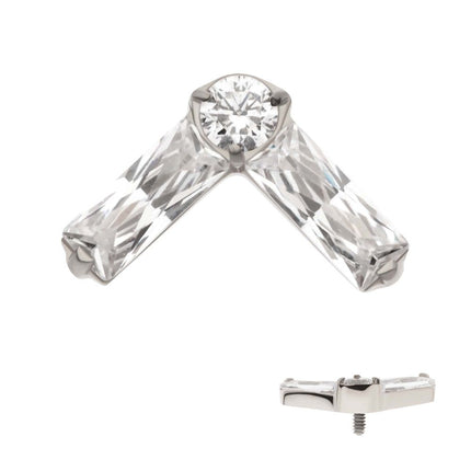 Invictus Titanium Internally Threaded Prong Set Baguette & Round CZ Chevron Shape Top