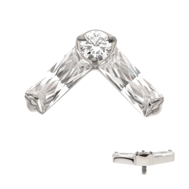 Invictus Titanium Internally Threaded Prong Set Baguette & Round CZ Chevron Shape Top