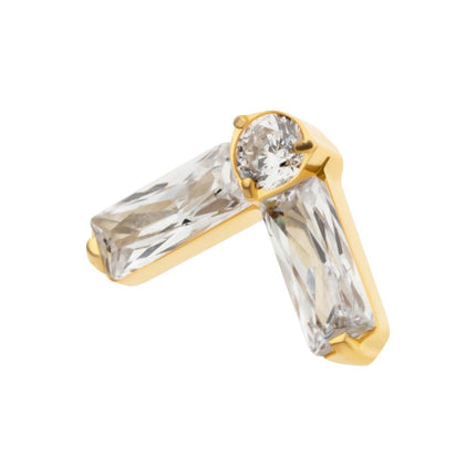 Invictus 24Kt Gold PVD Titanium Internally Threaded Prong Set Baguette & Round CZ Chevron Shape Top