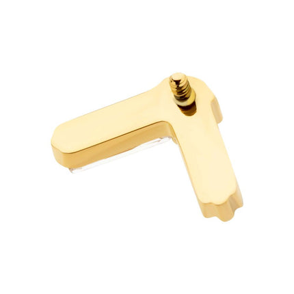 Invictus 24Kt Gold PVD Titanium Internally Threaded Prong Set Baguette & Round CZ Chevron Shape Top