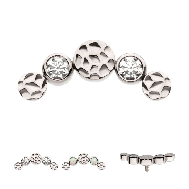Invictus Titanium Internally Threaded Bezel Set CZ/Opal Hammered Cluster Top