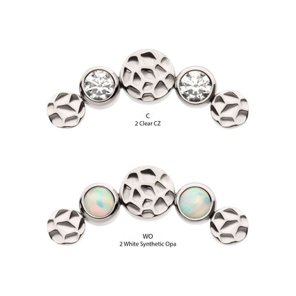 Invictus Titanium Internally Threaded Bezel Set CZ/Opal Hammered Cluster Top