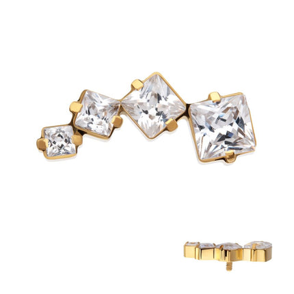 Invictus 24Kt Gold PVD Titanium Internally Threaded Prong Set Princess Cut Gem Staggered 4-Cluster Top