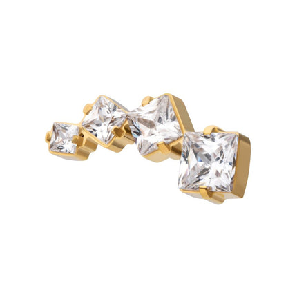 Invictus 24Kt Gold PVD Titanium Internally Threaded Prong Set Princess Cut Gem Staggered 4-Cluster Top