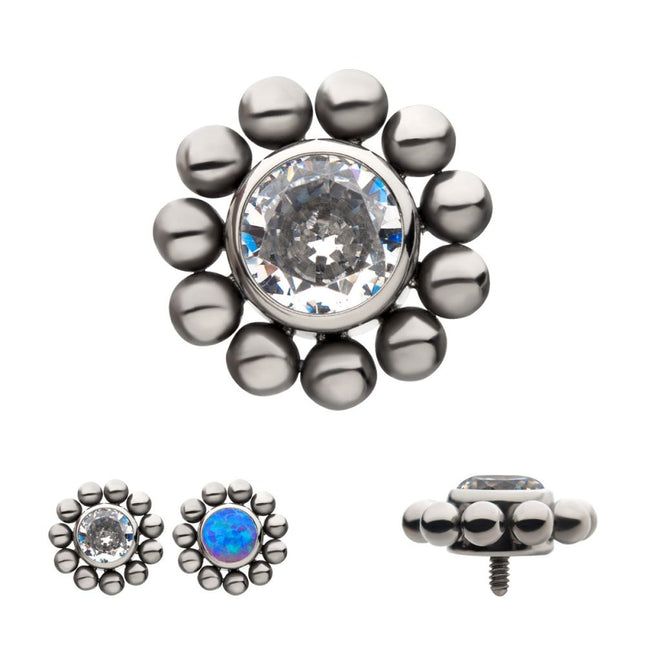 Invictus Titanium Internally Threaded 11-Bead Bezel Set CZ / Synthetic Opal Top