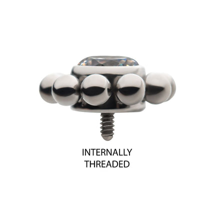 Invictus Titanium Internally Threaded 11-Bead Bezel Set CZ / Synthetic Opal Top